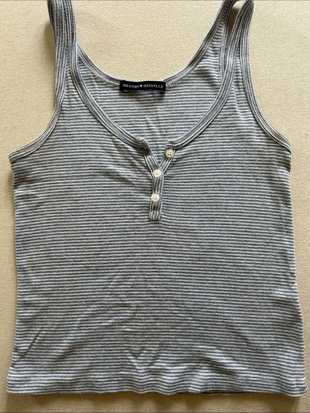 Brandy Melville Gray & White Striped Ribbed Henley Tank